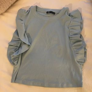 Zara light blue with ruffle sleeve top